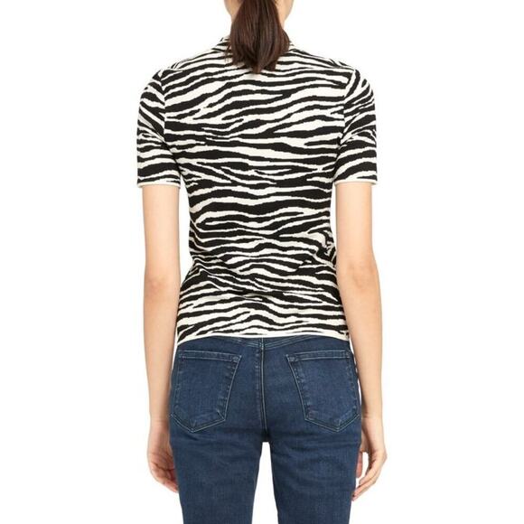 Theory Women's Zebra Print Wool Blend Sweater Tee Black And White Size L - Picture 3 of 8
